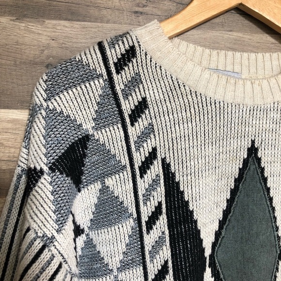 Vintage Geometric Cotton Blend Oversize Crewneck  Grandpa Sweater Large - Picture 3 of 10